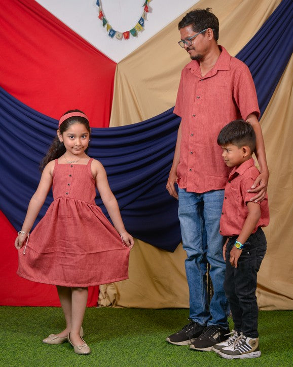Pink Checkered Father Kids Twinning