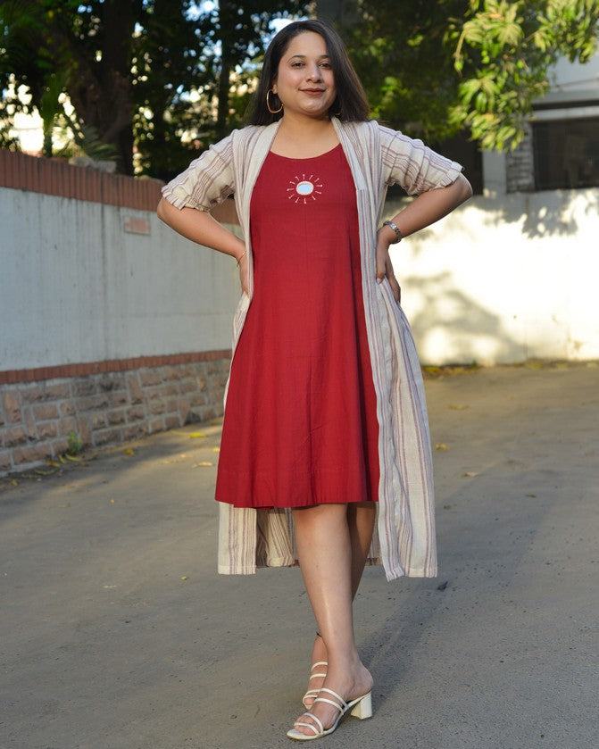 Maroon Red Mirror Maternity Dress with Shrug