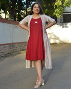 Maroon Red Mirror Dress with Shrug