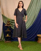 Black Kantha Wrap Dress