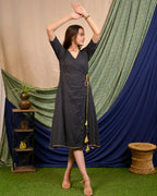 Black Kantha Wrap Dress