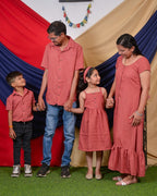 Pink Checkered Dress with Sleeves family set