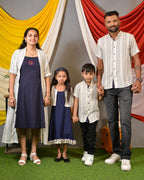 Navy Mirror Dress with Shrug Family Set