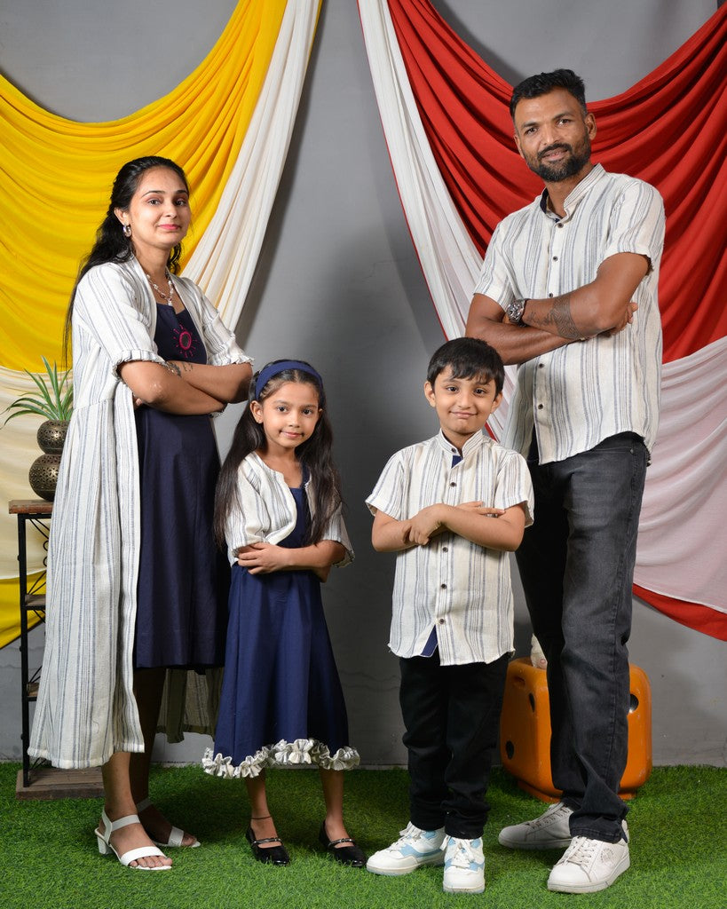 Navy Mirror Dress with Shrug Family Set
