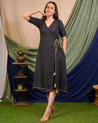 Black Kantha Wrap Dress