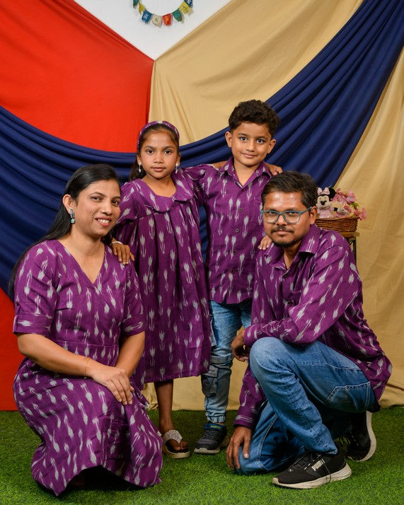 Purple Aster Ikat Angrakha Family Set