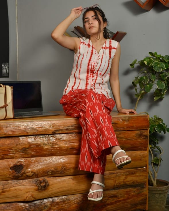 Red Shibori Vest Co-ord Set