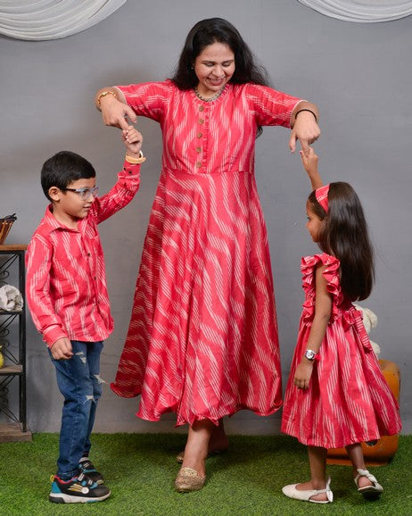 Flamingo Pink Anarkali Mother Kids Twinning Secondary image