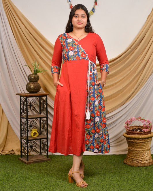 Crimson Red Angrakha Nursing Dress