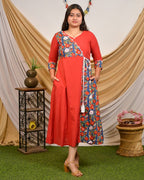Crimson Red Angrakha Nursing Dress