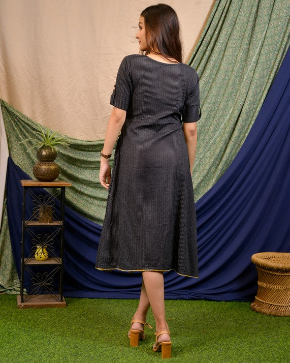 Black Kantha Wrap Dress