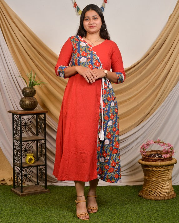 Crimson Red Angrakha Nursing Dress