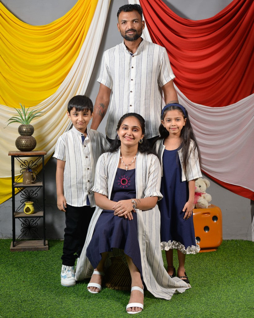 Navy Mirror Dress with Shrug Family Set