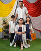 Navy Mirror Dress with Shrug Family Set