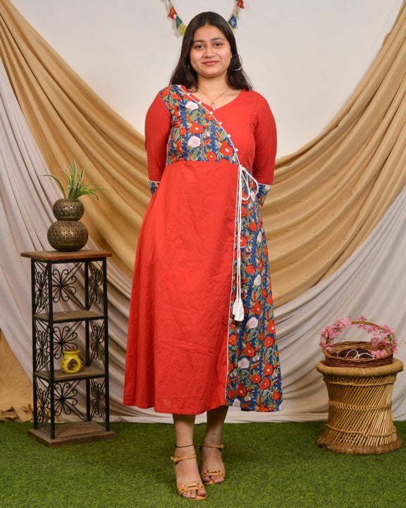 Crimson Red Angrakha Nursing Dress