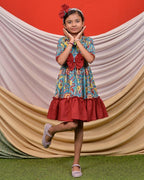 Turquoise Floral Frill Kids Dress