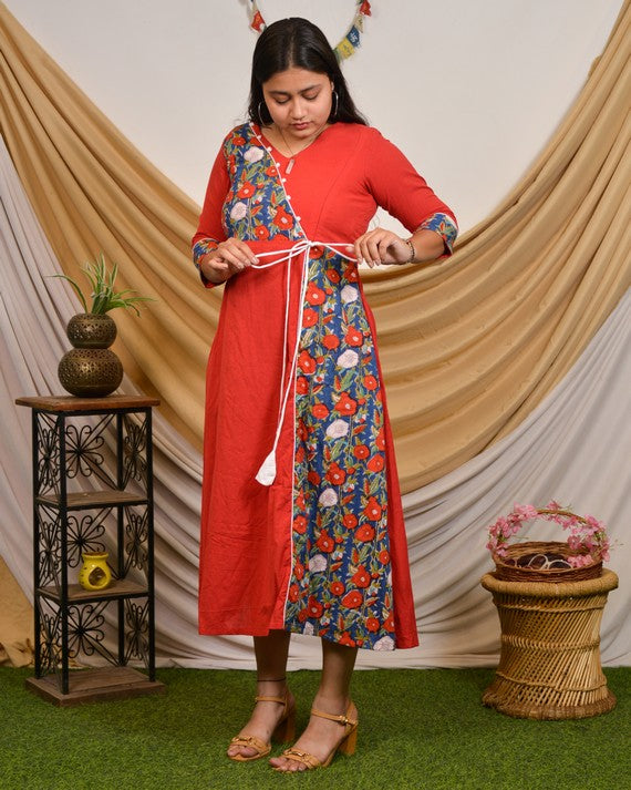 Crimson Red Angrakha Nursing Dress