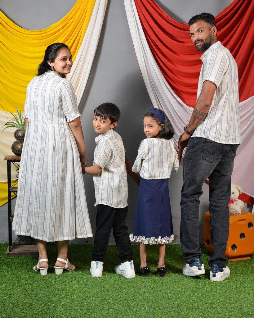 Navy Mirror Dress with Shrug Family Set