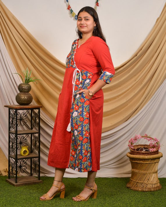 Crimson Red Angrakha Nursing Dress