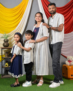 Navy Mirror Dress with Shrug Family Set