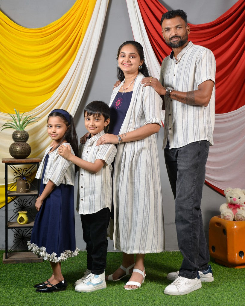 Navy Mirror Dress with Shrug Family Set