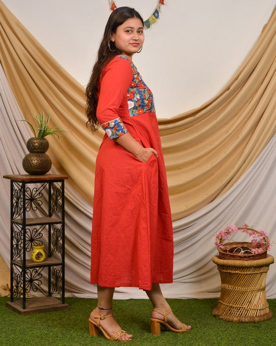 Crimson Red Angrakha Nursing Dress