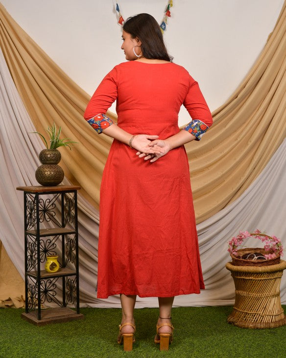 Crimson Red Angrakha Nursing Dress