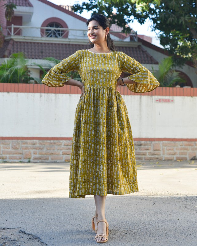 Yellow Fish Print Nursing Dress Main image