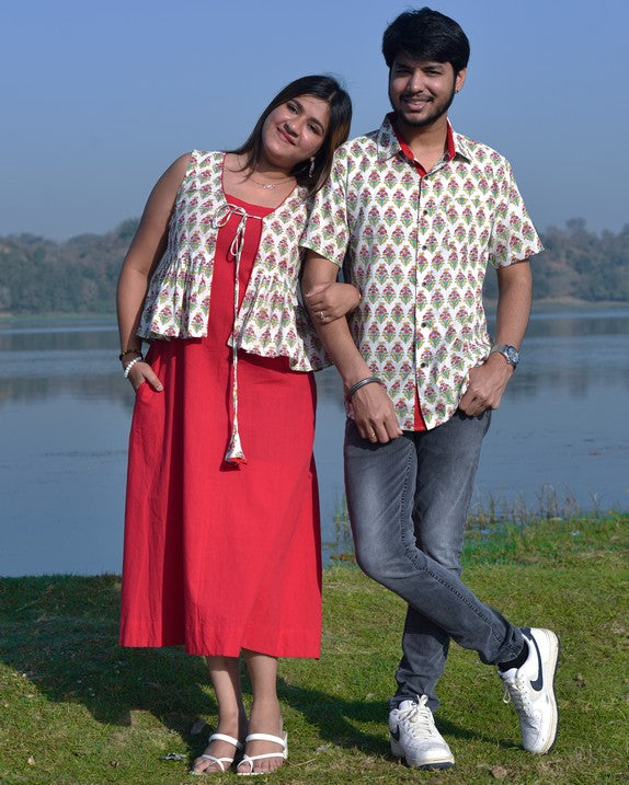 Cherry Red Jacket Couple Set