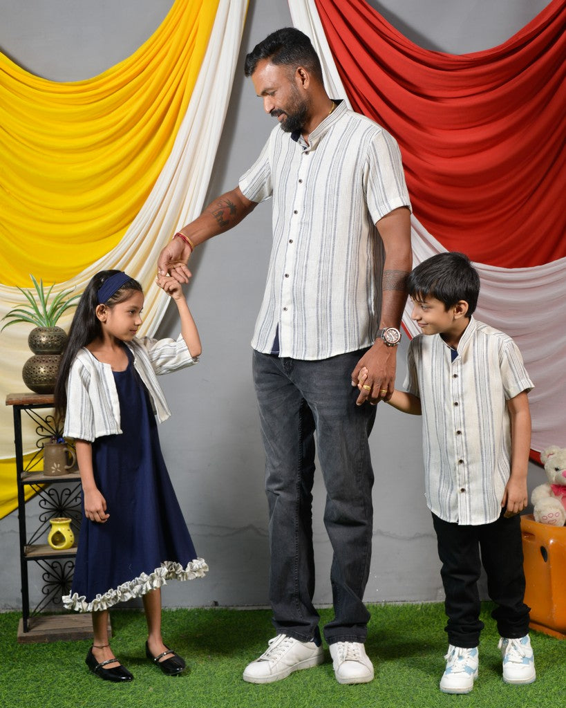 Navy Mirror Dress with Shrug Family Set
