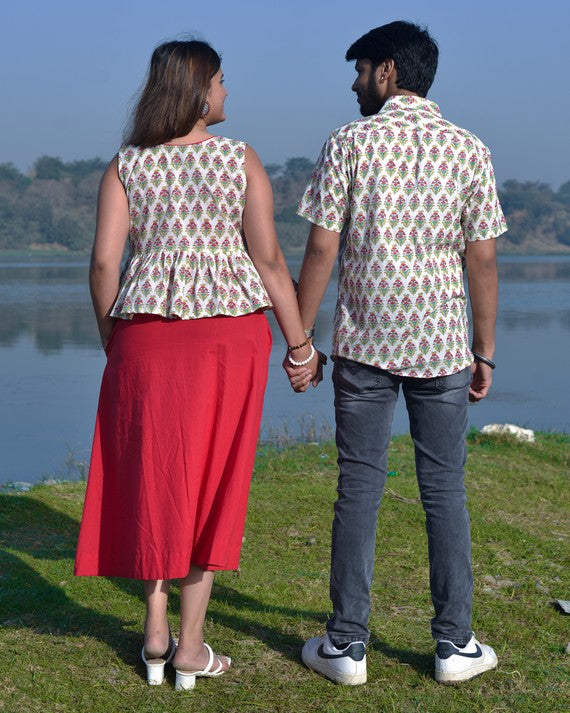 Cherry Red Jacket Couple Set