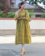 Yellow Fish Print Nursing Dress