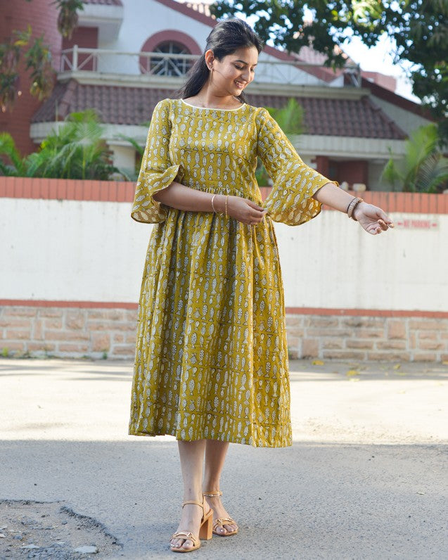 Yellow Fish Print Nursing Dress