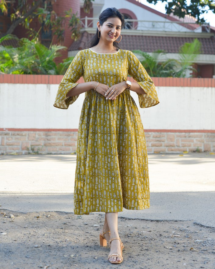 Yellow Fish Print Nursing Dress