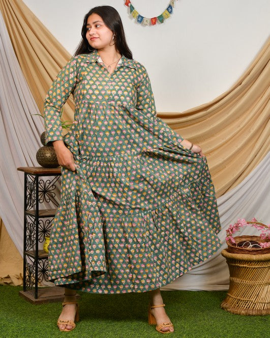 Spring Green Tiered Maternity Dress
