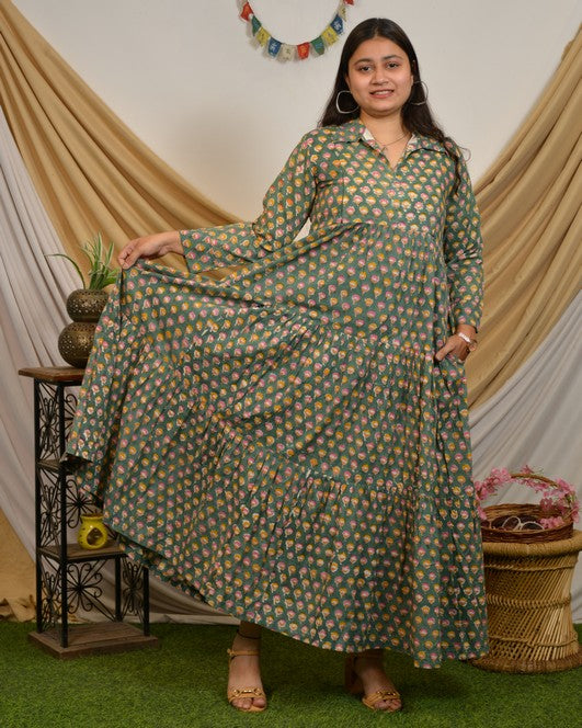 Spring Green Tiered Maternity Dress