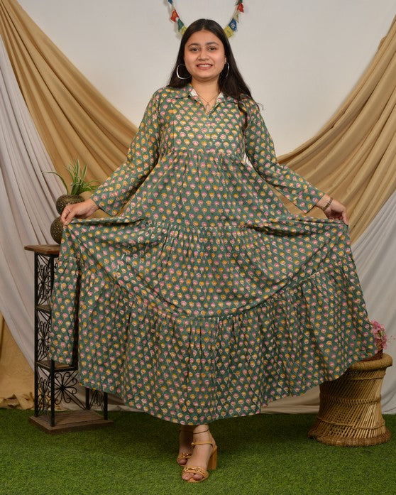 Spring Green Tiered Maternity Dress