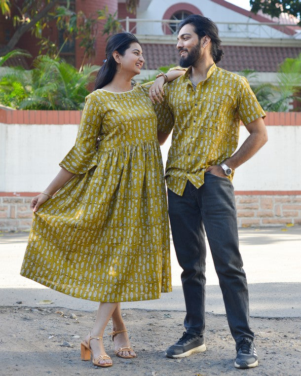 Yellow Fish Print Family Dress