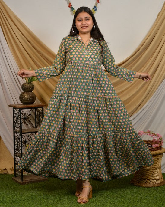 Spring Green Tiered Maternity Dress