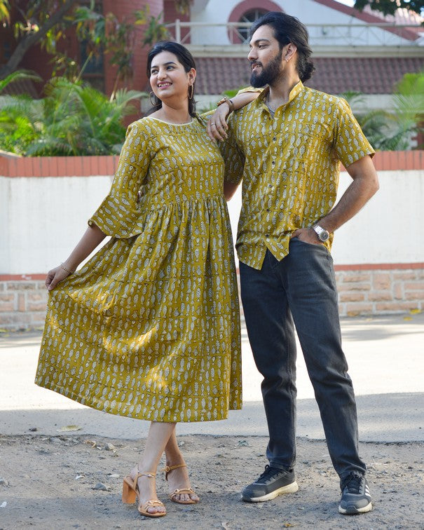 Yellow Fish Print Family Dress