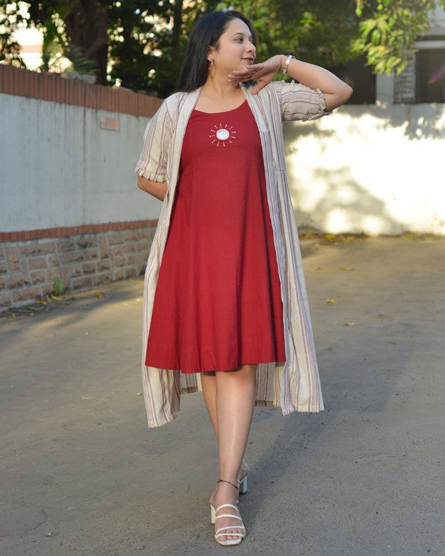 Maroon Red Mirror Maternity Dress with Shrug