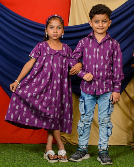 Purple Aster Ikat Angrakha Mother Kids Twinning