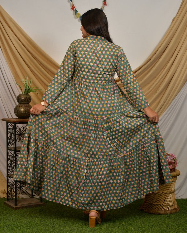 Spring Green Tiered Maternity Dress
