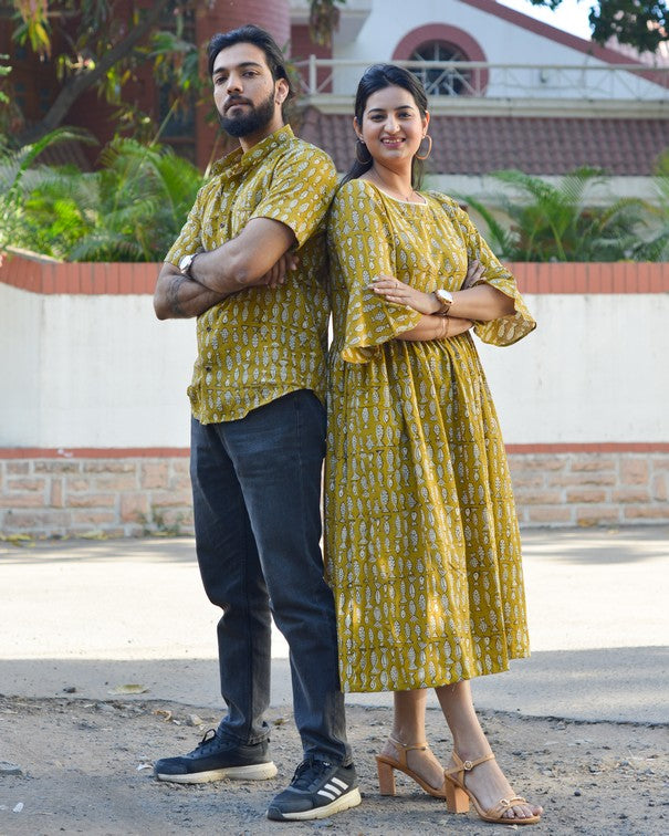 Yellow Fish Print Family Dress