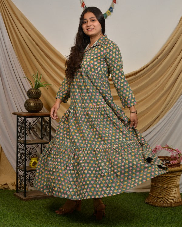 Spring Green Tiered Maternity Dress