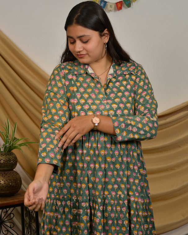 Spring Green Tiered Maternity Dress
