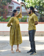 Yellow Fish Print Family Dress