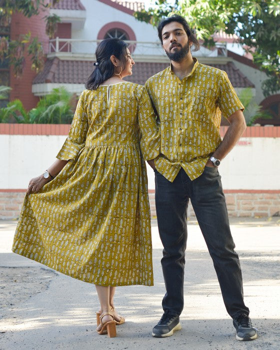 Yellow Fish Print Family Dress