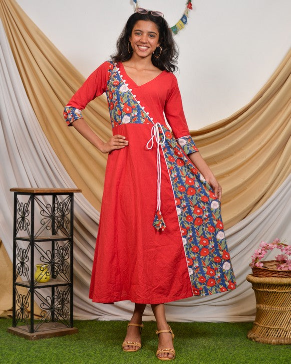 Crimson Red Angrakha Dress