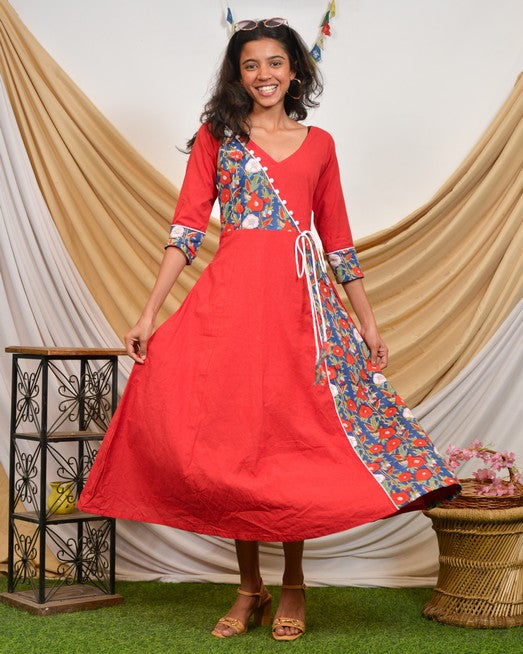 Crimson Red Angrakha Dress